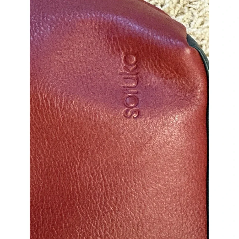 Soruka Recycled Leather Wendy Tote Bag Handmade Color Block Pouch Extra Strap